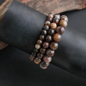 Armband med förstenat trä, armband med fossila stenar, handgjorda ädelstenssmycken, boho minimalistiskt armband, naturinspirerad gåva bild 7
