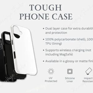 K&ouml;nnte beinhalten: Eine robuste Handyh&uuml;lle mit zweischichtigem Design, bestehend aus einer wei&szlig;en Au&szlig;enschale und einem schwarzen Innenfutter. Der Text nennt 100% Polycarbonat-Schale, 100% TPU-Futter, kabelloses Laden, UV-Schutz, Silikonfutter und Sto&szlig;festigkeit.