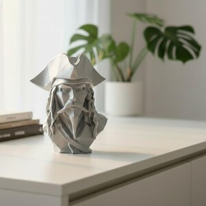 Low Poly Pirate Bust Sculpture, Geometric Caribbean Decor, Nautical Shelf Statue image 19
