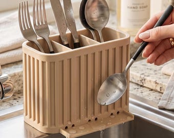 3-Compartment Japandi Cutlery Drainer, 3D Printed Sink Organizer (14x10x9cm)
