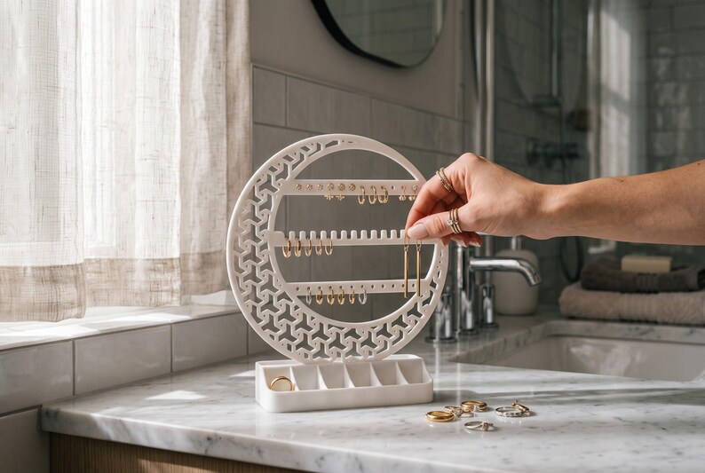 Organisateur de bijoux en forme de croissant de lune, décoration de coiffeuse céleste, support en PLA+ image 5