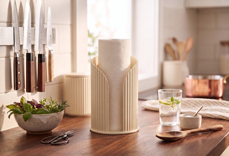 Porte-rouleau de papier essuie-tout côtelé Inca, support de comptoir moderne pour la cuisine, décoration minimaliste image 3