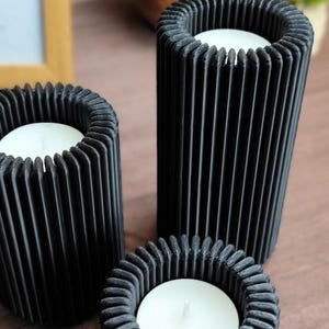 Ribbed LED Candle Holder Set: Flameless Table Decor — main view, 3D printed home decor made in Malta