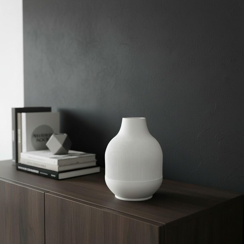 Modern Ribbed Vase, Minimalist Contemporary Home Decor, Decorative Flower Vase image 9