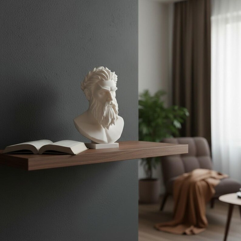 Zeus Bust Sculpture, Modern Classical Mythology Decor, White PLA+ Plastic (Standard Size) image 6