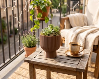 Maceta con pedestal acanalada Sereno, maceta moderna para plantas de interior con drenaje, decoración minimalista para el hogar.