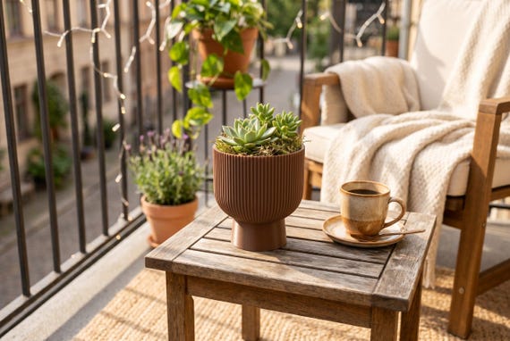 Sereno Ribbed Pedestal Planter — handmade HappyLayer homeware