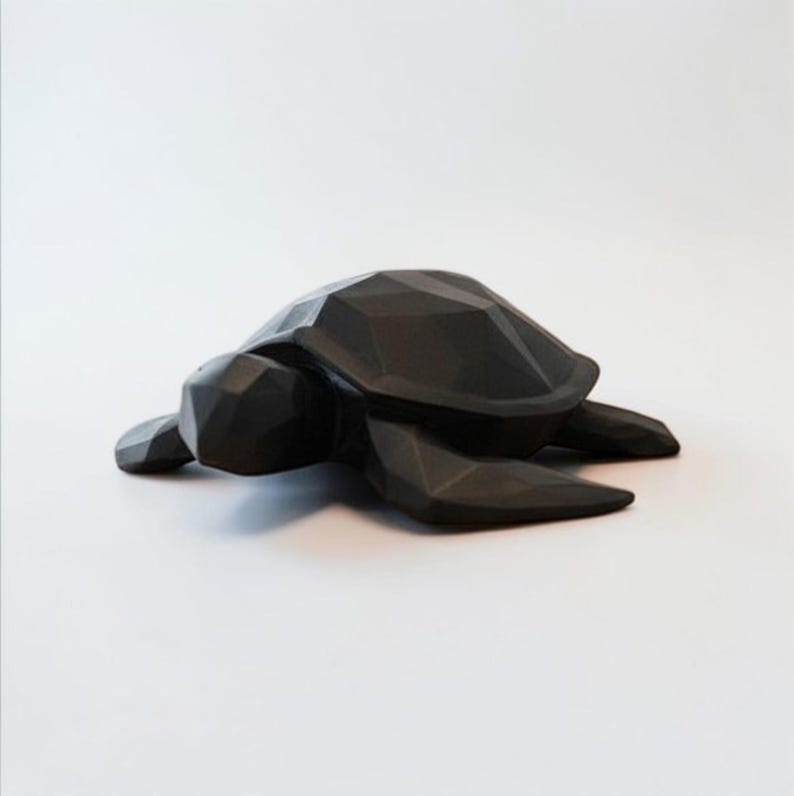 Low Poly Sea Turtle Sculpture, Geometric Ocean Animal Decor, Modern Coastal Shelf Statue image 6