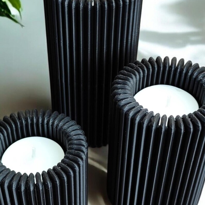 Ribbed LED Candle Holder Set: Flameless Table Decor — lifestyle view, 3D printed home decor made in Malta