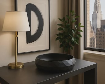 3D Printed Geometric Catchall Bowl, Modern Black Faceted Entryway Decor, Desk Organizer (Housewarming Gift)