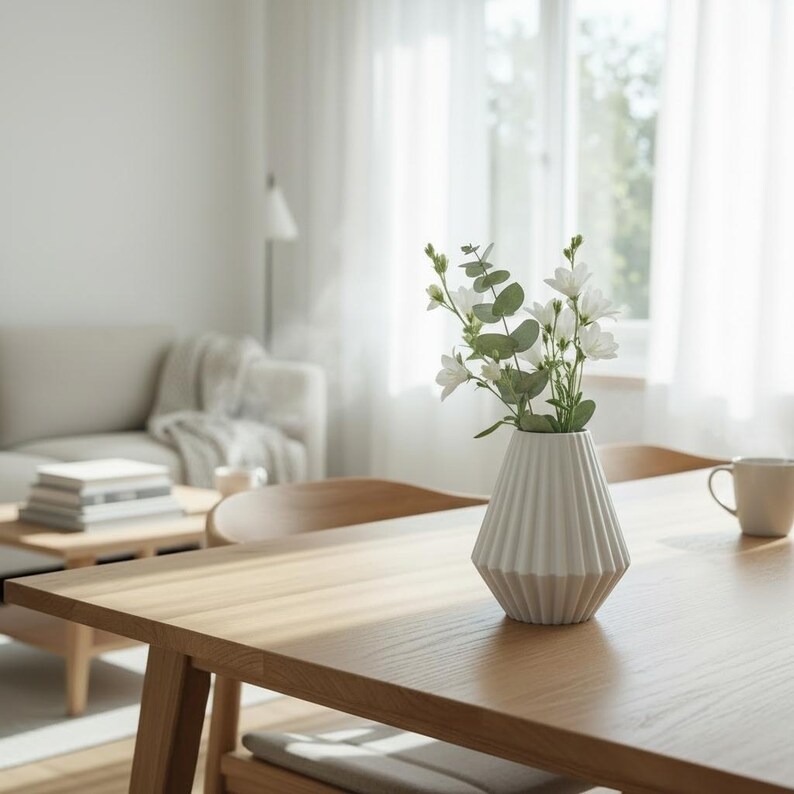 Geometric Ribbed Vase, Modern Minimalist Flower Vase, Sculptural Home Decor image 10