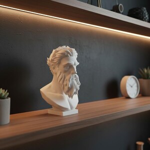 Zeus Bust Sculpture, Modern Classical Mythology Decor, White PLA+ Plastic (Standard Size) image 2
