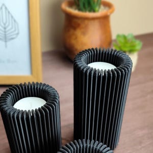Ribbed LED Candle Holder Set: Flameless Table Decor — close-up detail, 3D printed home decor made in Malta