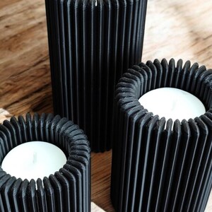 Ribbed LED Candle Holder Set: Flameless Table Decor — texture detail, 3D printed home decor made in Malta