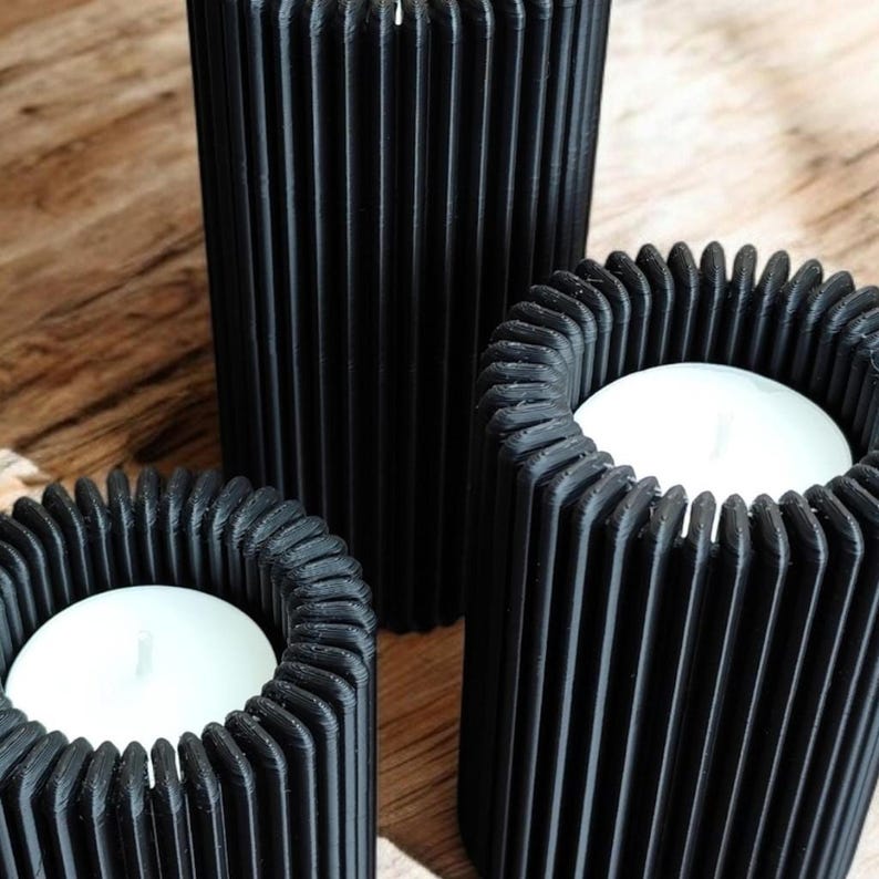 Ribbed LED Candle Holder Set: Flameless Table Decor — texture detail, 3D printed home decor made in Malta