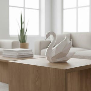 Escultura de cisne de baja poligonalidad, estatua geométrica de pájaro, decoración minimalista blanca. imagen 3