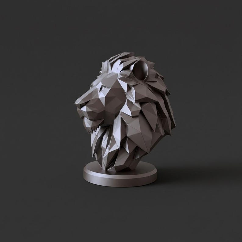 Löwenbüste im Low-Poly-Stil, geometrische Wildtierstatue, moderne Tierdekoration Bild 13