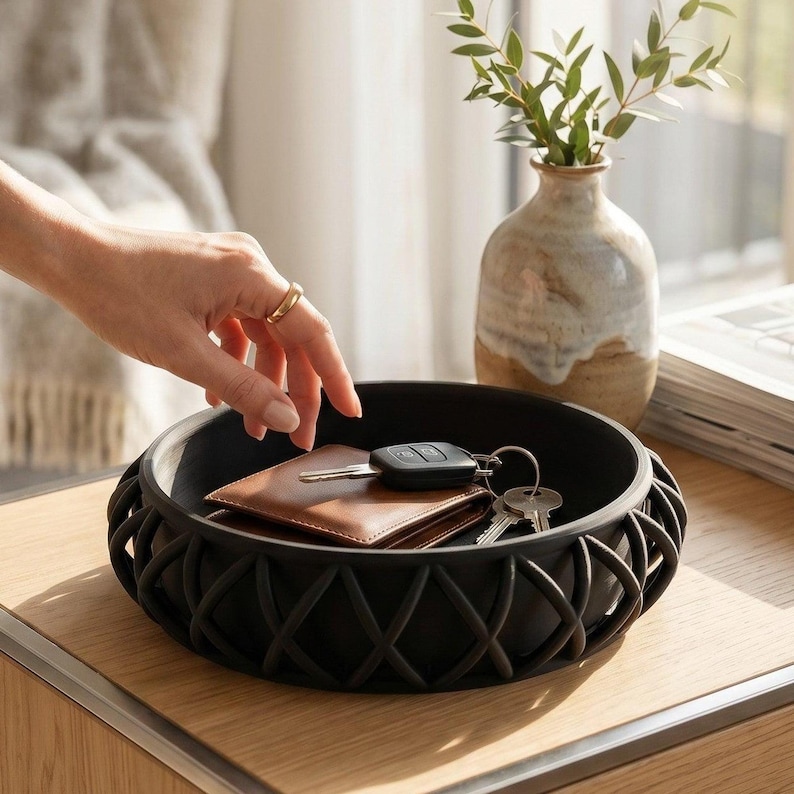 Basket-Style Catchall Tray: Entryway Key and Wallet Organizer — view 8, 3D printed home decor made in Malta