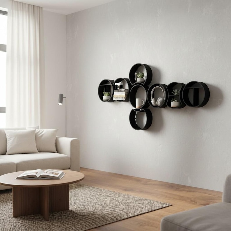 Round Floating Wall Shelf, Modern Circular Display Storage, Minimalist Home Decor Shelf image 3