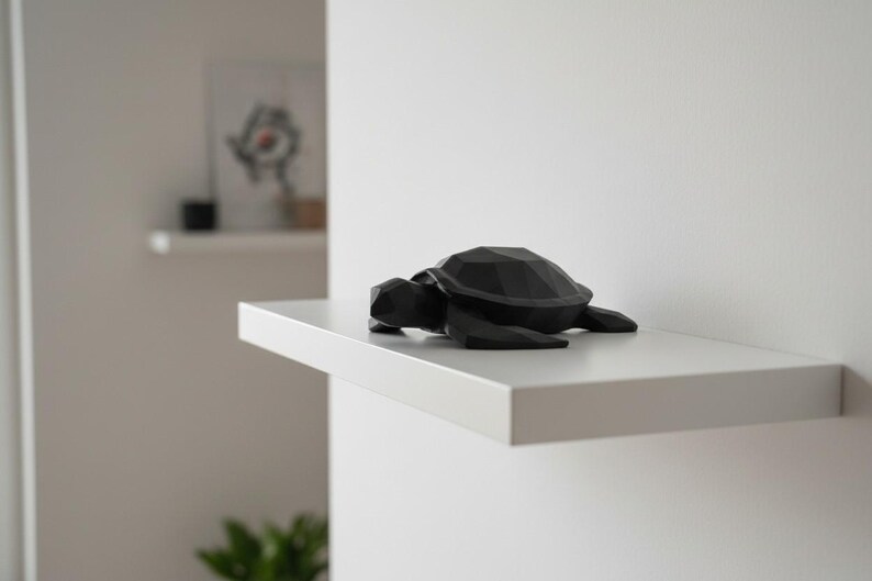 Low Poly Sea Turtle Sculpture, Geometric Ocean Animal Decor, Modern Coastal Shelf Statue image 12