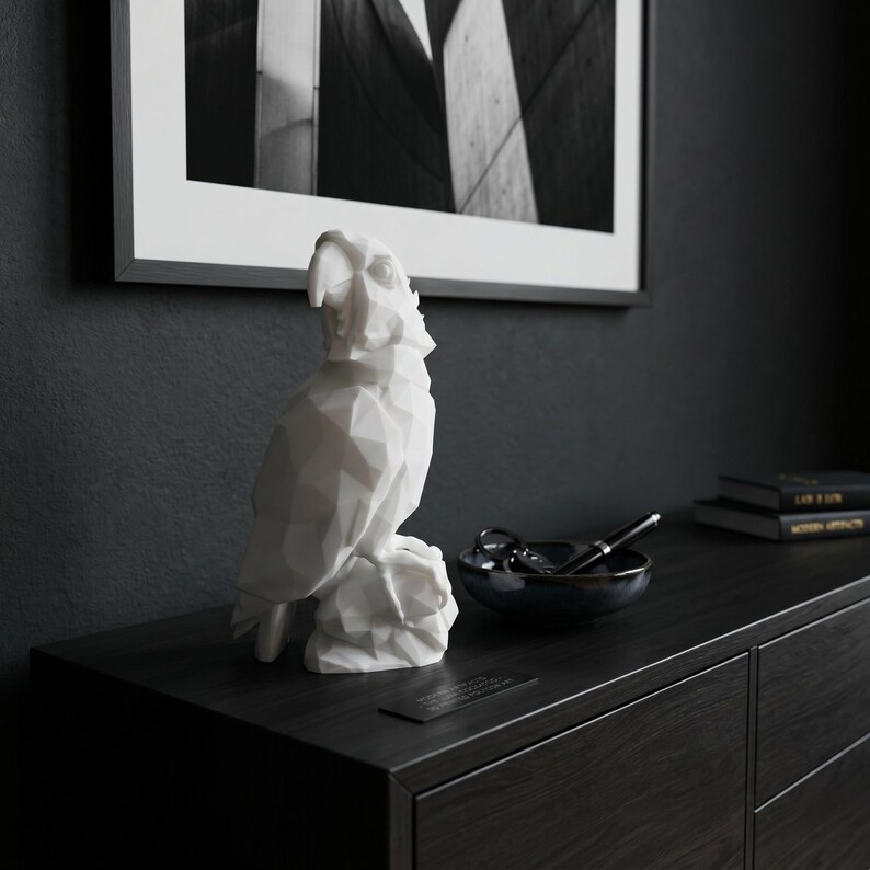 Low Poly Parrot Sculpture, Geometric Bird Statue, Modern Minimalist Decor image 4