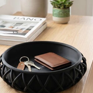 Basket-Style Catchall Tray: Entryway Key and Wallet Organizer — lifestyle view, 3D printed home decor made in Malta