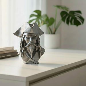 Low Poly Pirate Bust Sculpture, Geometric Caribbean Decor, Nautical Shelf Statue image 20
