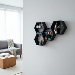 Sechseckige Wandregale, 5er-Set, geometrische Wandregale, moderne Wabenform, Wohnaccessoires Bild 4