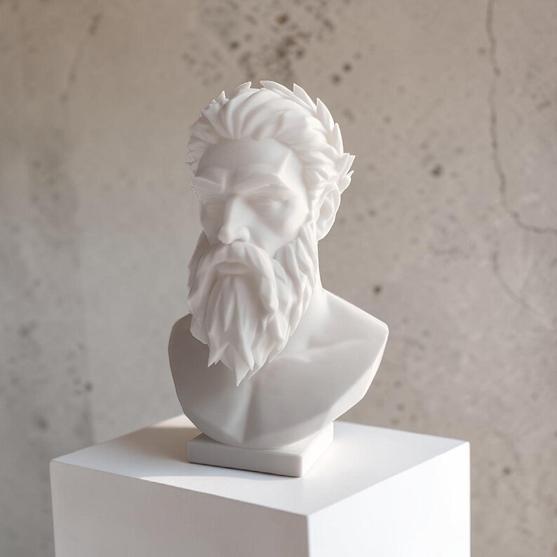Zeus Bust Sculpture, Modern Classical Mythology Decor, White PLA+ Plastic (Standard Size) image 13