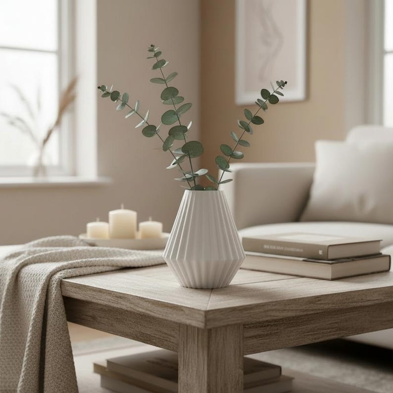Geometric Ribbed Vase, Modern Minimalist Flower Vase, Sculptural Home Decor image 3