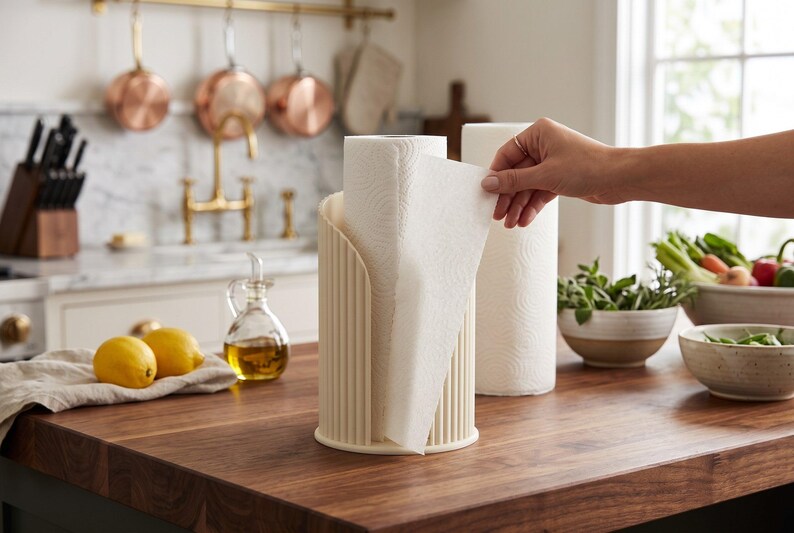 Porte-rouleau de papier essuie-tout côtelé Inca, support de comptoir moderne pour la cuisine, décoration minimaliste image 4
