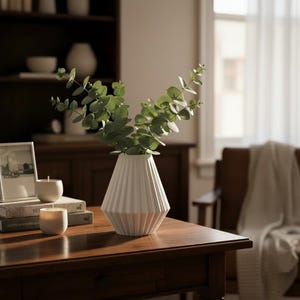Geometric Ribbed Vase, Modern Minimalist Flower Vase, Sculptural Home Decor image 2