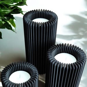 Ribbed LED Candle Holder Set: Flameless Table Decor — view 8, 3D printed home decor made in Malta