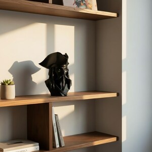 Low Poly Pirate Bust Sculpture, Geometric Caribbean Decor, Nautical Shelf Statue image 3