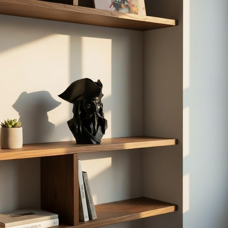 Low Poly Pirate Bust Sculpture, Geometric Caribbean Decor, Nautical Shelf Statue image 3