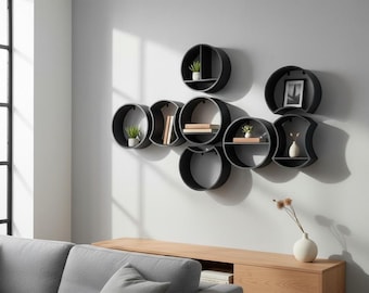 Estantería de pared flotante redonda, estante de almacenamiento circular moderno, estante de decoración minimalista para el hogar.