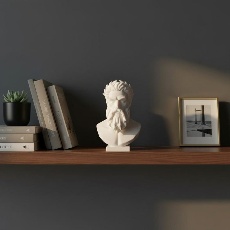 Zeus Bust Sculpture, Modern Classical Mythology Decor, White PLA+ Plastic (Standard Size) image 10