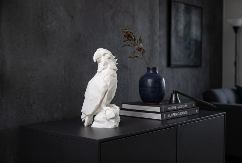 Low Poly Parrot Sculpture, Geometric Bird Statue, Modern Minimalist Decor image 5
