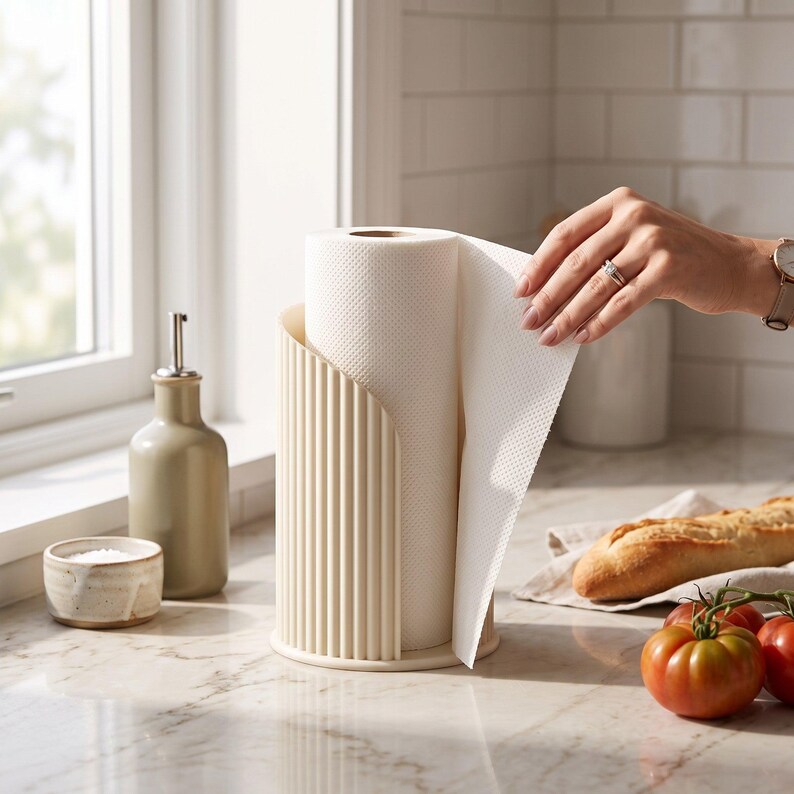 Porte-rouleau de papier essuie-tout côtelé Inca, support de comptoir moderne pour la cuisine, décoration minimaliste image 12