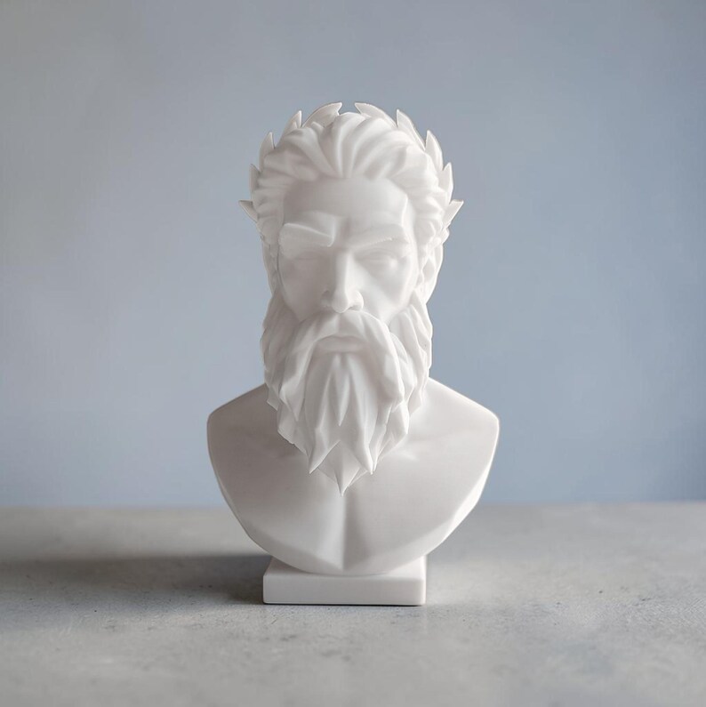 Zeus Bust Sculpture, Modern Classical Mythology Decor, White PLA+ Plastic (Standard Size) image 17