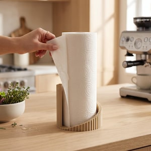 Ribbed Paper Towel Holder, Modern Countertop Kitchen Roll Stand, Freestanding Minimalist Kitchen Decor 画像 1