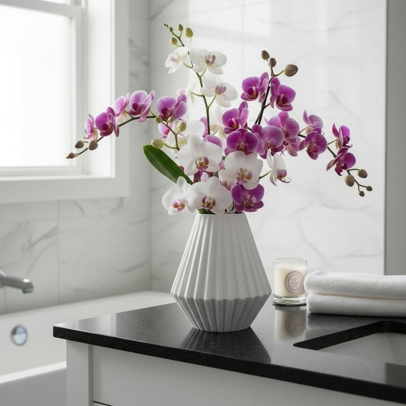 Geometric Ribbed Vase, Modern Minimalist Flower Vase, Sculptural Home Decor image 12