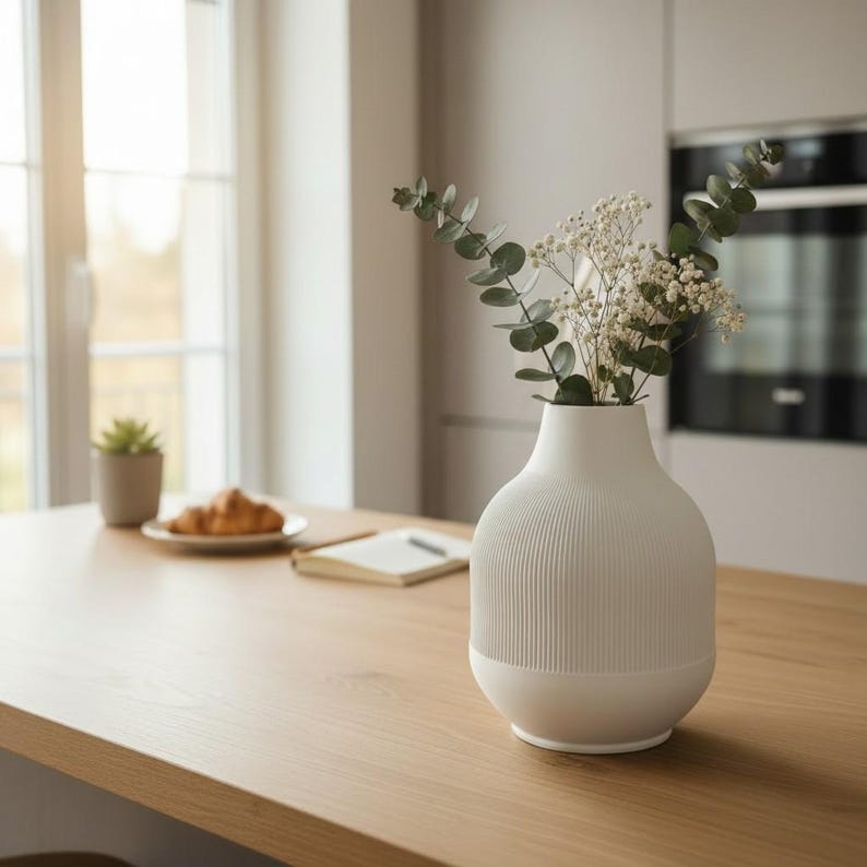 Modern Ribbed Vase, Minimalist Contemporary Home Decor, Decorative Flower Vase image 4