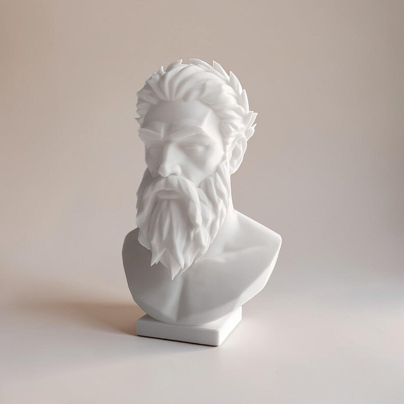 Zeus Bust Sculpture, Modern Classical Mythology Decor, White PLA+ Plastic (Standard Size) image 14