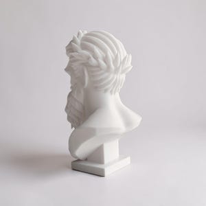 Zeus Bust Sculpture, Modern Classical Mythology Decor, White PLA+ Plastic (Standard Size) image 15