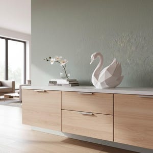 Escultura de cisne de baja poligonalidad, estatua geométrica de pájaro, decoración minimalista blanca. imagen 18
