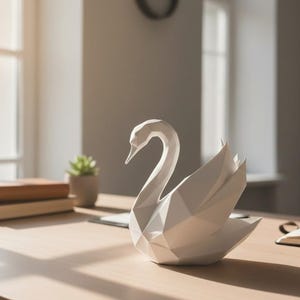 Escultura de cisne de baja poligonalidad, estatua geométrica de pájaro, decoración minimalista blanca. imagen 5