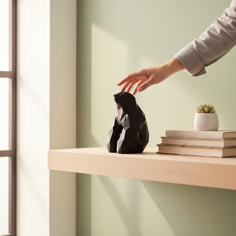 Low Poly Sloth Sculpture, Geometric Animal Figurine, Modern Minimalist Shelf Decor image 9