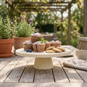 Modern Pedestal Cake Stand, Ribbed Dessert Display Plate, Minimalist Kitchen Serveware image 13