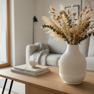 Modern Ribbed Vase, Minimalist Contemporary Home Decor, Decorative Flower Vase image 8